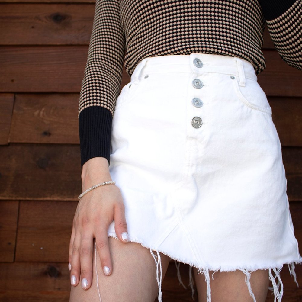 BDG white denim button skirt